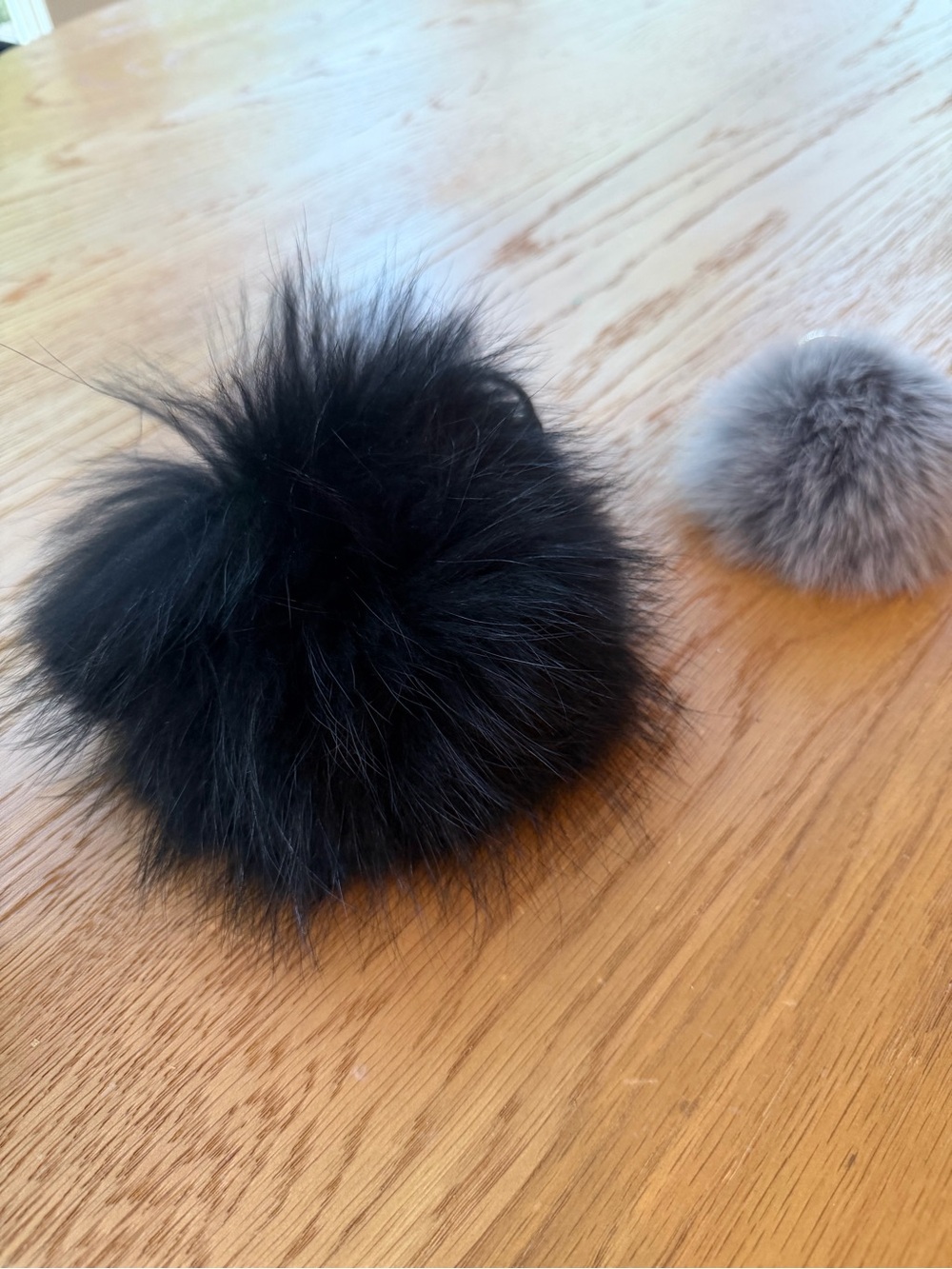 Black Faux Fur Monster Pom Keychain with Yellow Eye Accents - Picture 2 of 4